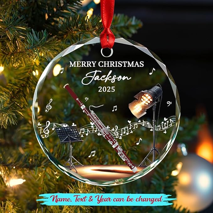 Musical Instrument With Name - Novelty Bassoon Instrument Glass Christmas Ornament,Text/Year/Name