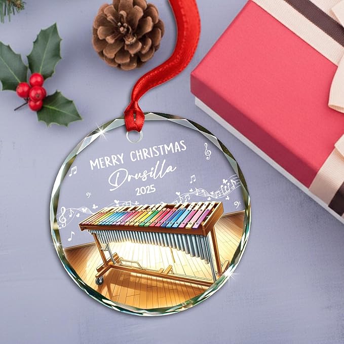 Musical Instrument With Name - Year & Name Xylophone Glass Ornament,