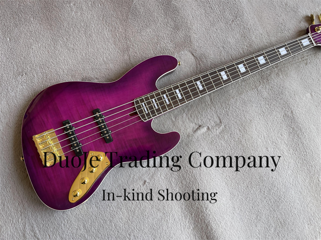 Bass Guitar Fretless - Fuchsia Electric bass 5-string bass Flame