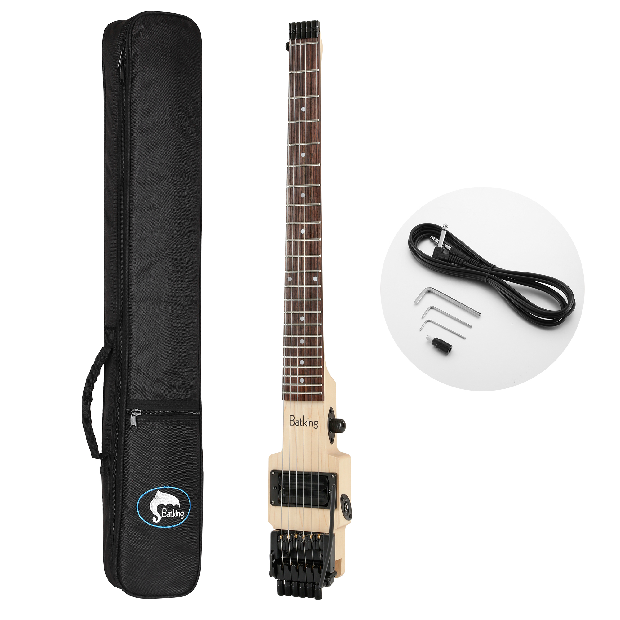 Bass Guitar Fretless - Batking Travel Electric Guitar Headless 6