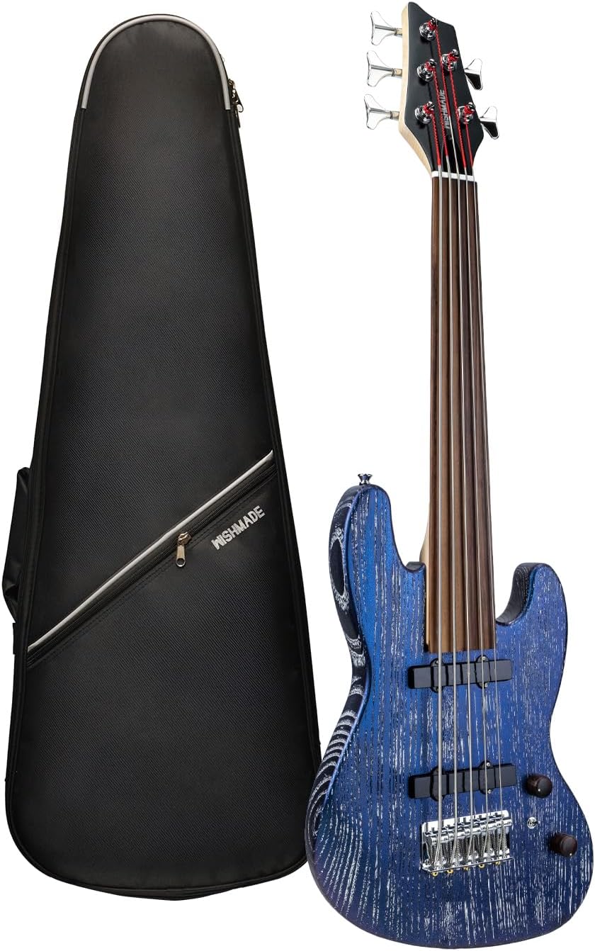Bass Guitar Fretless - Portable Short Scale 5-String Fretless Electric