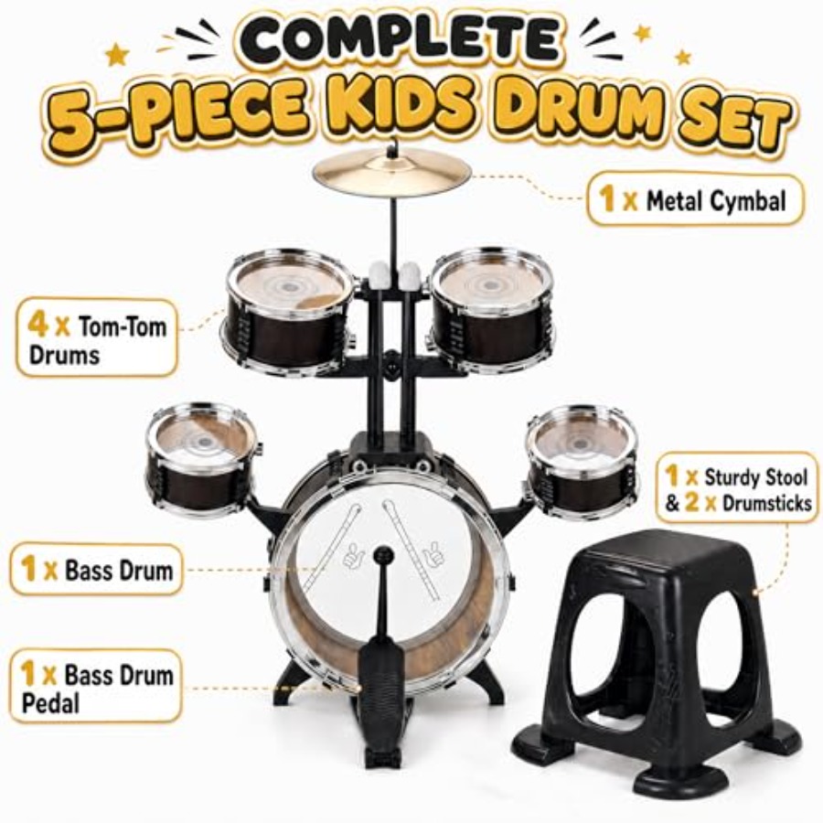 Drum Set for Toddlers 3-5, 5 P - Musical Instrument Kit ulasan dan harga