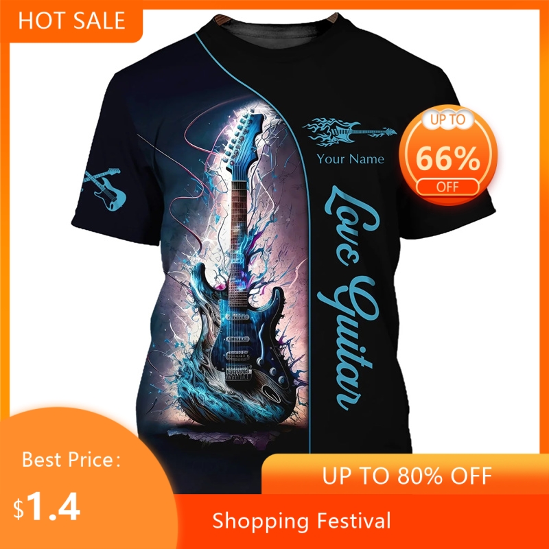 Fashion Guitar Bass 3D Print T - Musical Instrument With Name ulasan dan harga