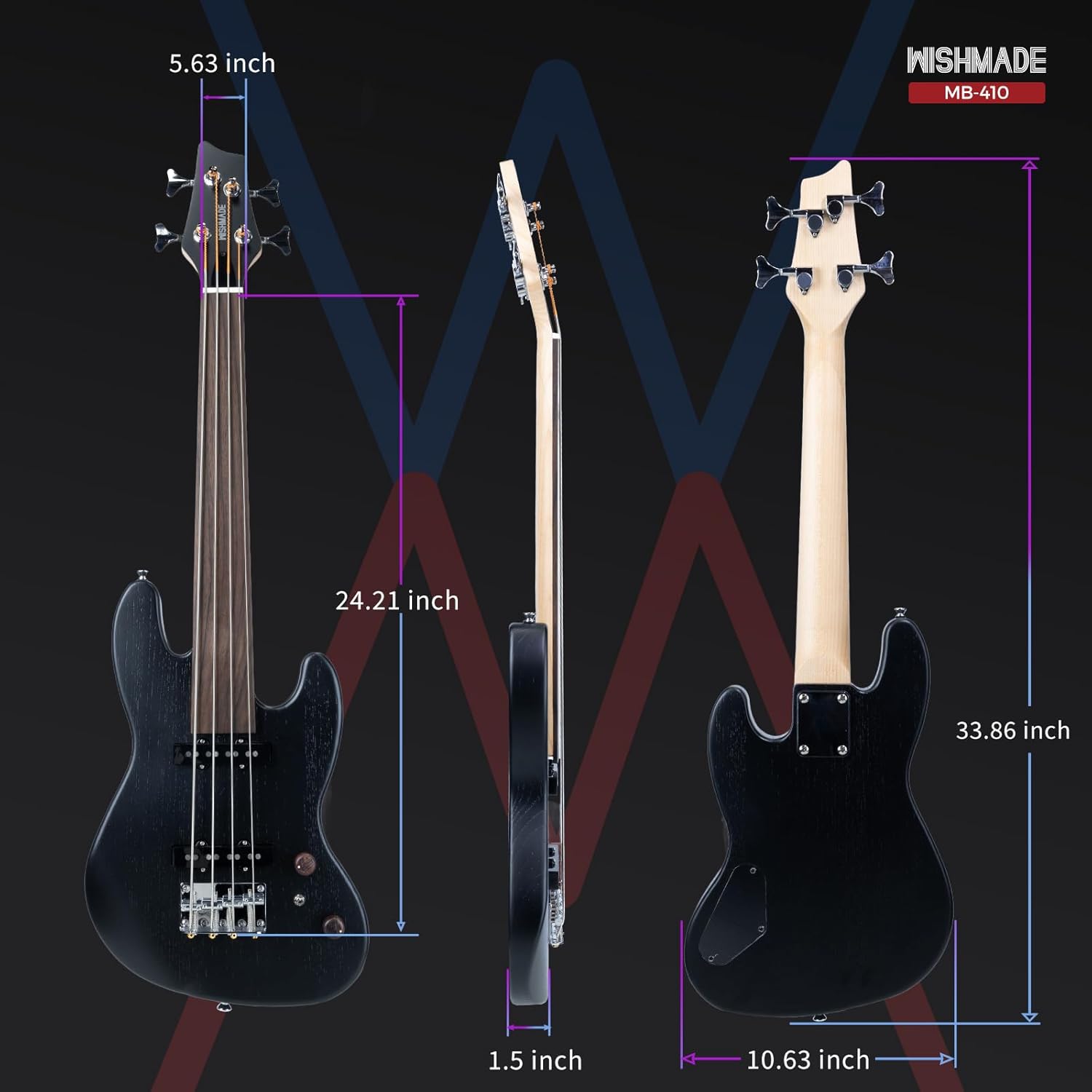 4-String Fretless Electric Tra - Bass Guitar Fretless ulasan dan harga