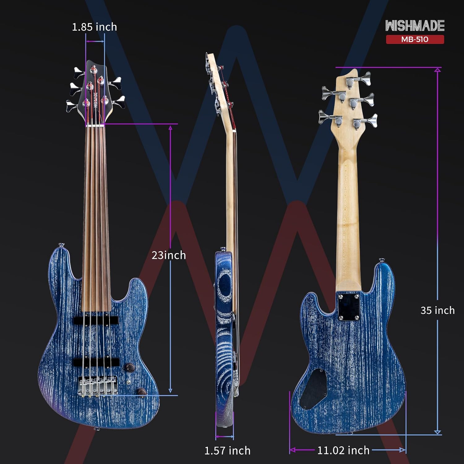 Portable Short Scale 5-String  - Bass Guitar Fretless ulasan dan harga
